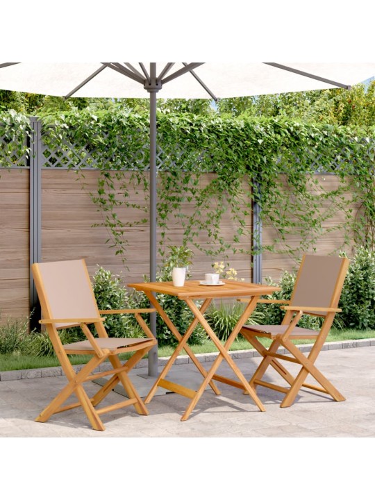 3dílný bistro set taupe textil a masivní dřevo