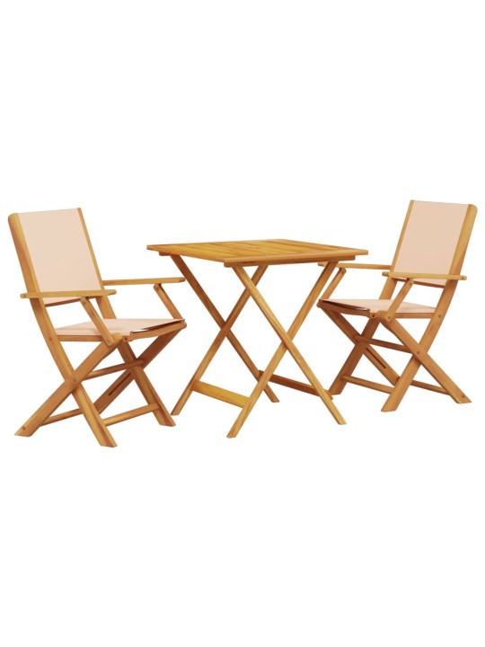 3dílný bistro set béžový textil a masivní dřevo