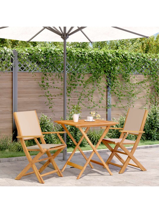 3dílný bistro set béžový textil a masivní dřevo