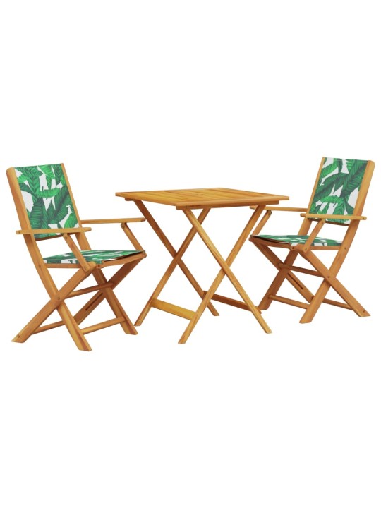 3dílný bistro set vzor listů textil a masivní dřevo