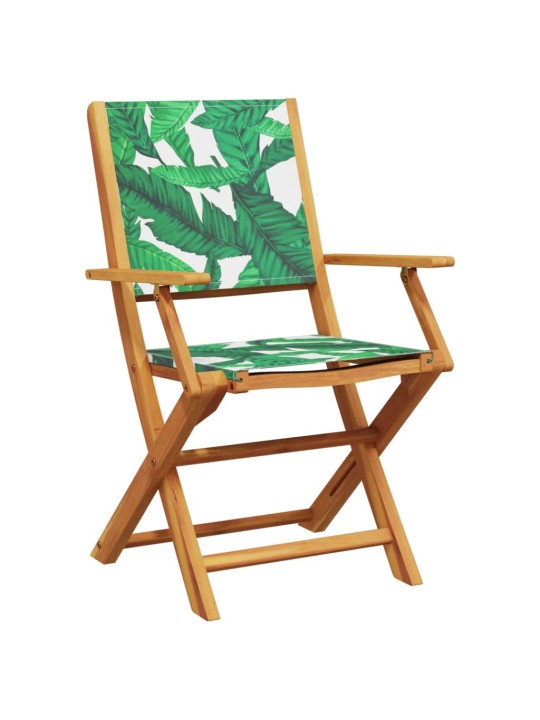 3dílný bistro set vzor listů textil a masivní dřevo
