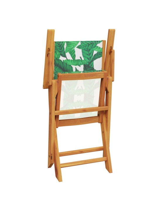 3dílný bistro set vzor listů textil a masivní dřevo