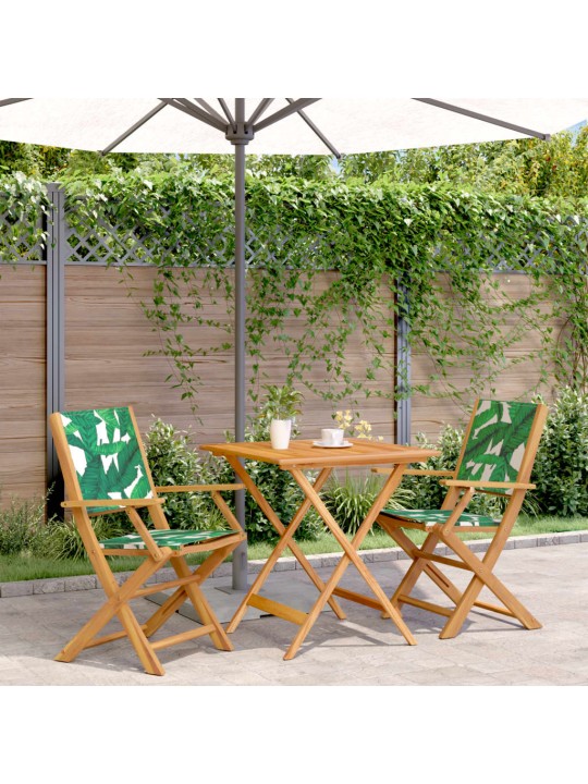 3dílný bistro set vzor listů textil a masivní dřevo