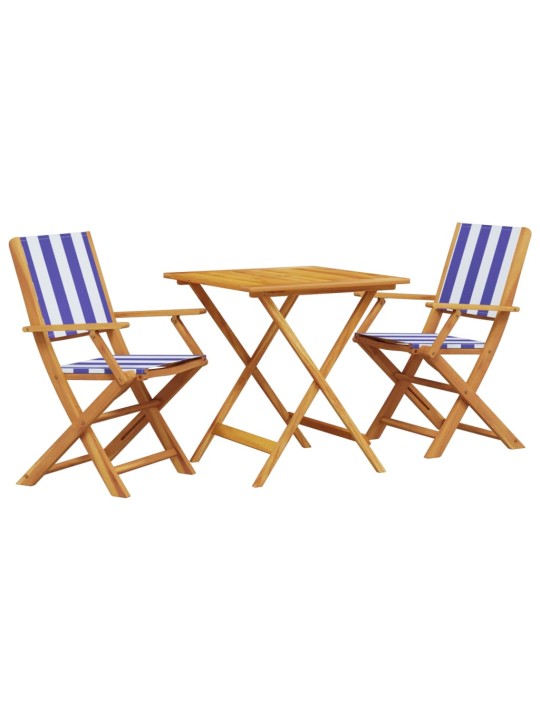 3dílný bistro set modrý a bílý textil a masivní dřevo
