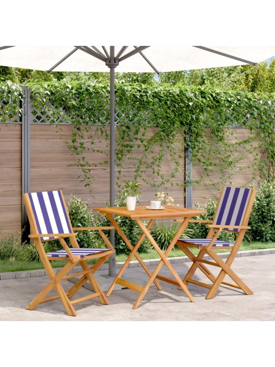 3dílný bistro set modrý a bílý textil a masivní dřevo