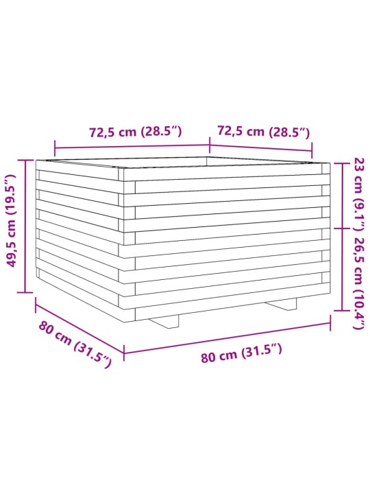 Zahradní truhlík 80 x 80 x 49,5 cm masivní borové dřevo