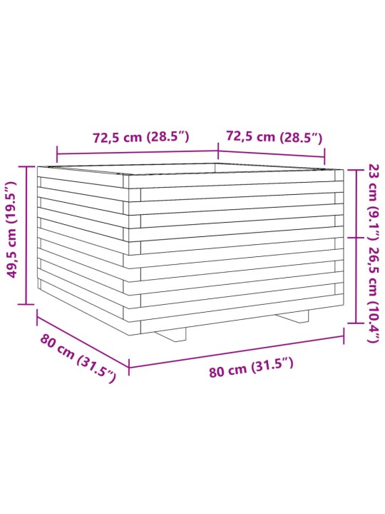 Zahradní truhlík bílý 80 x 80 x 49,5 cm masivní borové dřevo