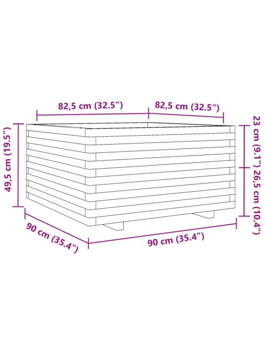 Zahradní truhlík bílý 90 x 90 x 49,5 cm masivní borové dřevo