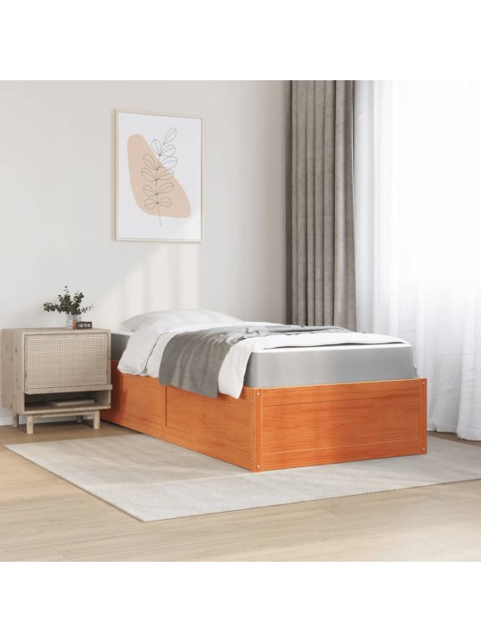 Postel s matrací voskově hnědá 90 x 200 cm masivní borovice