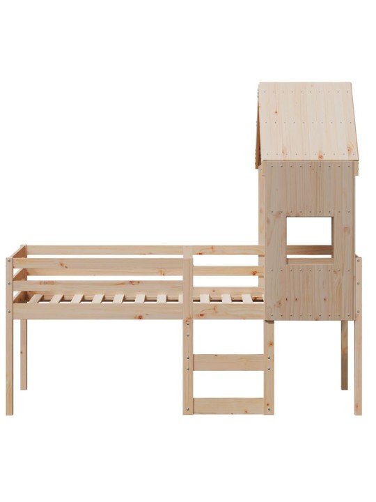 Patrová postel se střechou 75 x 190 cm masivní borové dřevo