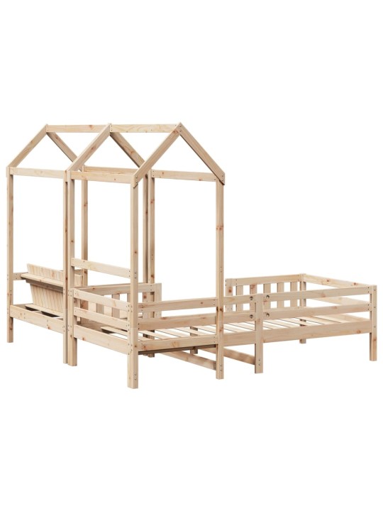 Postel a lavice se střechou 75 x 190 cm masivní borové dřevo