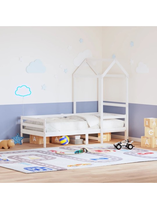 Válenda se střechou bílá 90 x 200 cm masivní borové dřevo