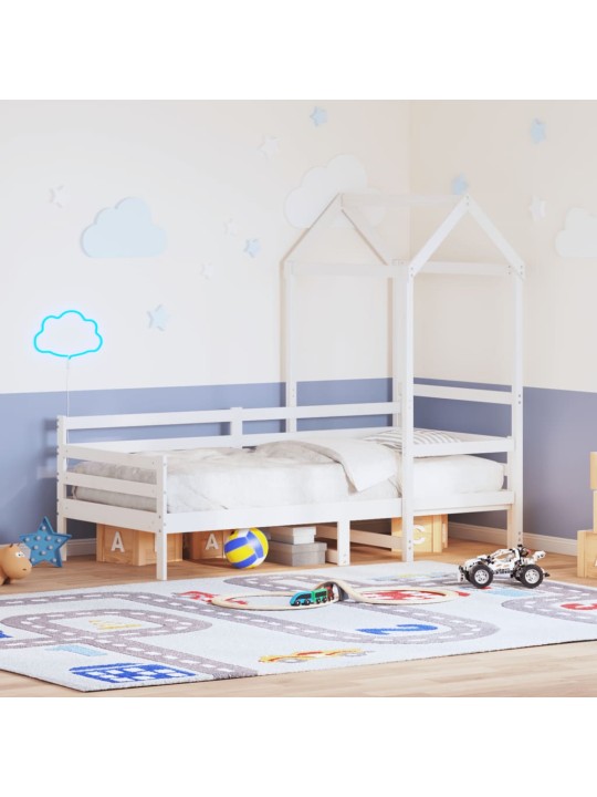 Válenda se střechou bílá 90 x 200 cm masivní borové dřevo