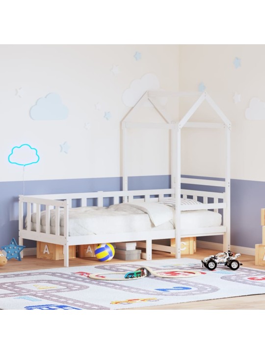 Válenda se střechou bílá 80 x 200 cm masivní borové dřevo