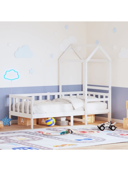 Válenda se střechou bílá 90 x 190 cm masivní borové dřevo
