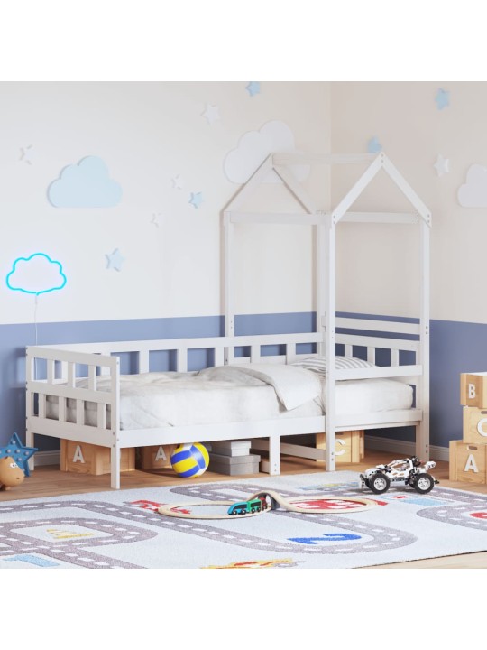 Válenda se střechou bílá 80 x 200 cm masivní borové dřevo