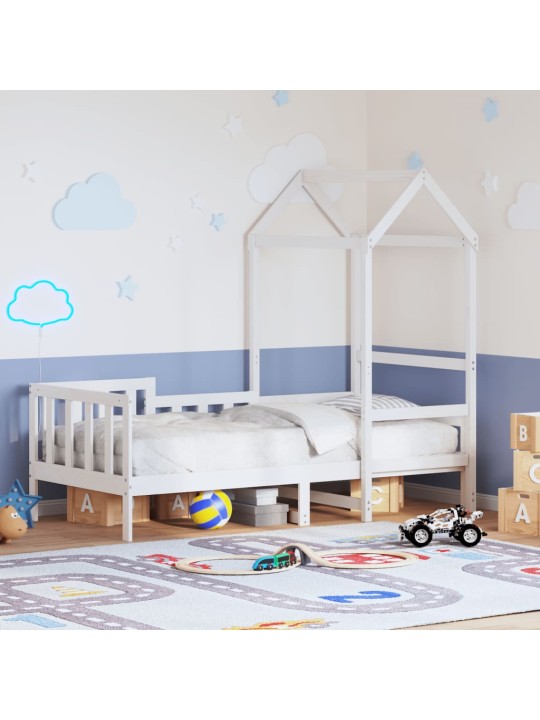 Válenda se střechou bílá 90 x 190 cm masivní borové dřevo