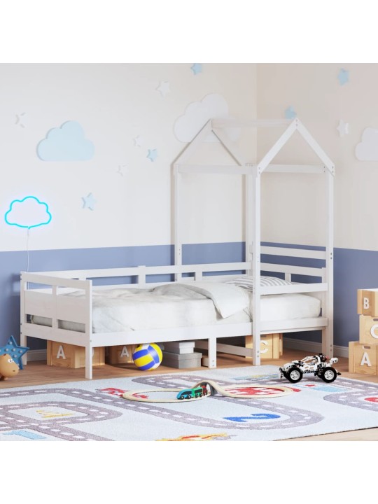 Válenda se střechou bílá 90 x 200 cm masivní borové dřevo