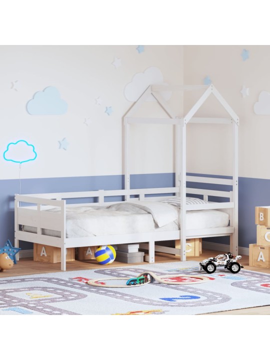 Válenda se střechou bílá 80 x 200 cm masivní borové dřevo