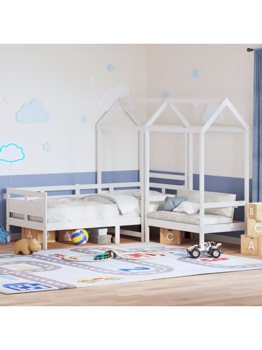 Válenda a lavice se střechou bílá 90x200cm masivní borové dřevo