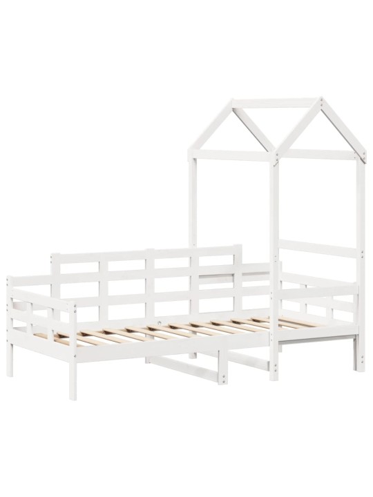 Válenda se střechou bílá 90 x 200 cm masivní borové dřevo