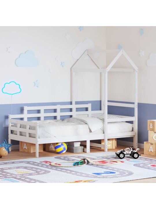 Válenda se střechou bílá 80 x 200 cm masivní borové dřevo