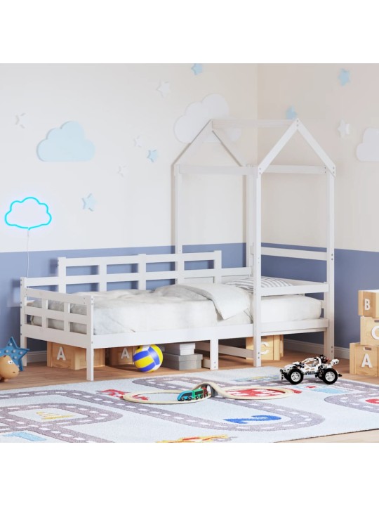 Válenda se střechou bílá 90 x 190 cm masivní borové dřevo