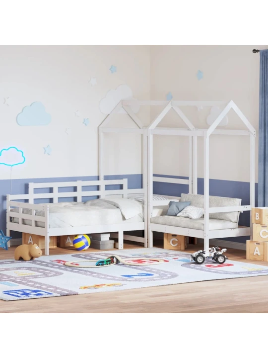 Válenda a lavice se střechou bílá 90x200cm masivní borové dřevo