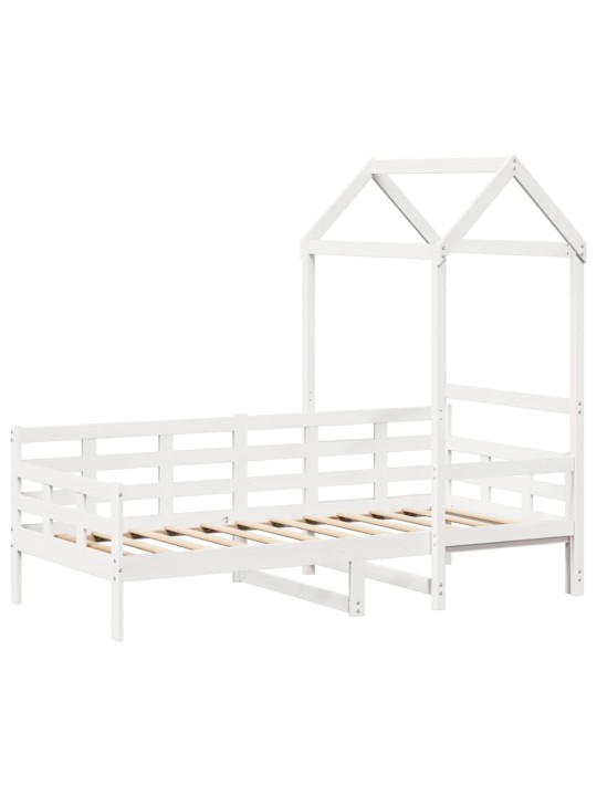 Válenda se střechou bílá 80 x 200 cm masivní borové dřevo