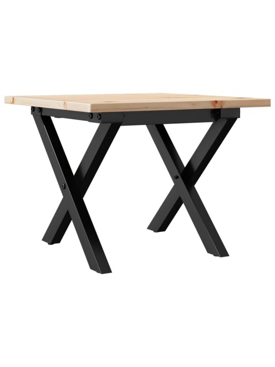 Konferenční stolek s x rámem 50x50x35 cm borové dřevo a ocel