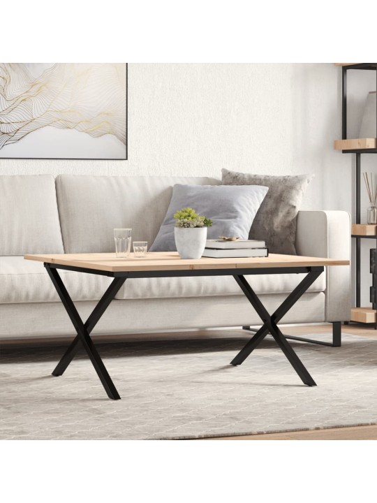 Konferenční stolek s x rámem 80x80x45 cm borové dřevo a ocel