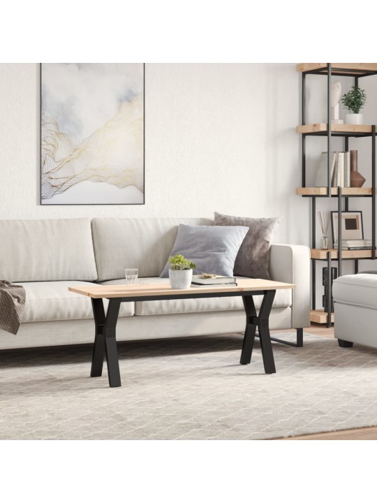 Konferenční stolek s y rámem 110x40x45 cm borové dřevo a ocel