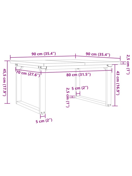 Konferenční stolek s o rámem 90x90x45,5cm borové dřevo a ocel