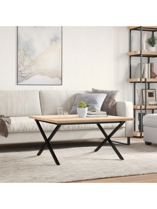 Konferenční stolek s x rámem 80x80x45,5cm borové dřevo a ocel