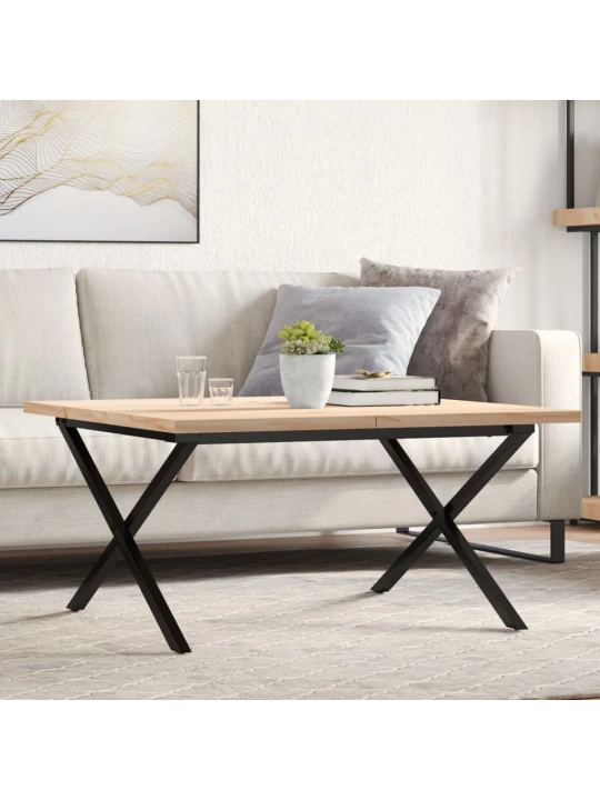 Konferenční stolek s x rámem 80x80x45,5cm borové dřevo a ocel