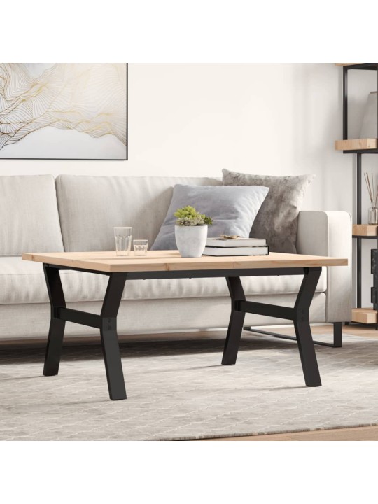 Konferenční stolek s y rámem 90x90x45,5cm borové dřevo a ocel