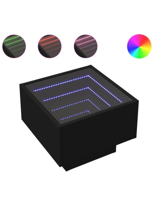 Odkládací stolek s LED černý 40 x 40 x 30 cm kompozitní dřevo