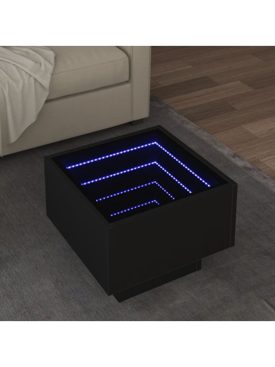 Odkládací stolek s LED černý 40 x 40 x 30 cm kompozitní dřevo