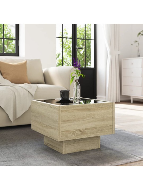 Odkládací stolek s LED dub sonoma 40x40x30 cm kompozitní dřevo