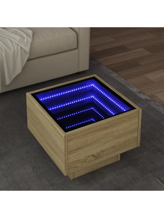 Odkládací stolek s LED dub sonoma 40x40x30 cm kompozitní dřevo