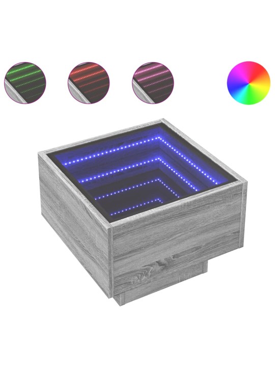 Odkládací stolek s led šedý sonoma 40x40x30 cm kompozitní dřevo