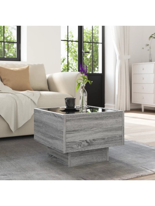Odkládací stolek s led šedý sonoma 40x40x30 cm kompozitní dřevo