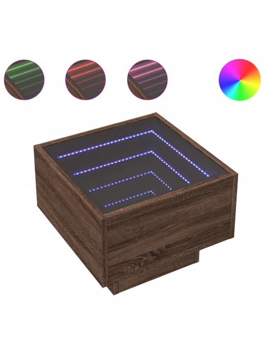 Odkládací stolek s led hnědý dub 40x40x30 cm kompozitní dřevo