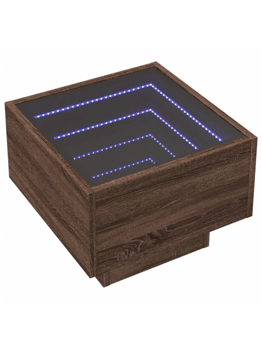 Odkládací stolek s led hnědý dub 40x40x30 cm kompozitní dřevo