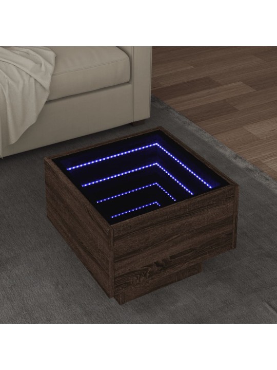 Odkládací stolek s led hnědý dub 40x40x30 cm kompozitní dřevo