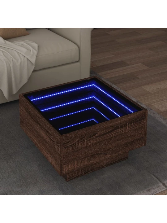 Konferenční stolek s led hnědý dub 50x50x30 cm kompozitní dřevo