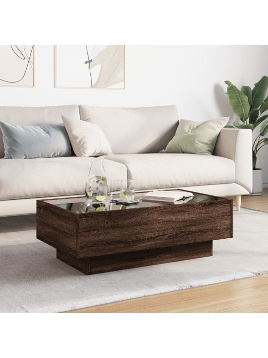 Konferenční stolek s led hnědý dub 90x50x30 cm kompozitní dřevo