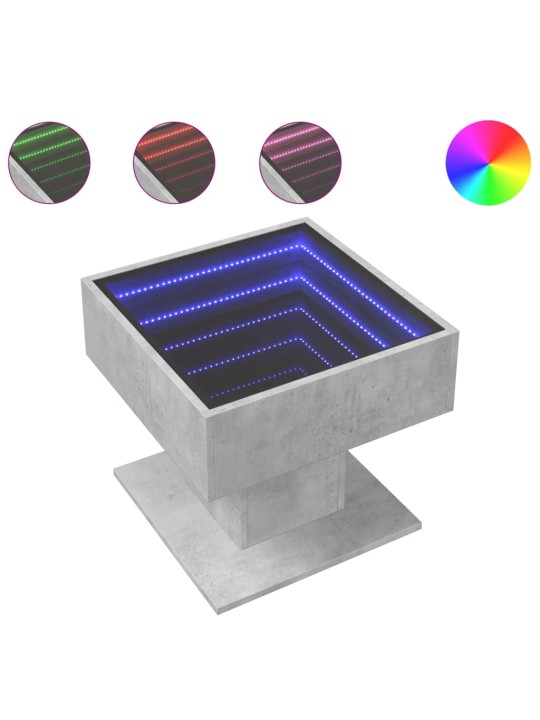 Konferenční stolek s LED betonově šedý 50 x 50 x 45 cm kompozit