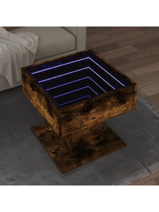 Konferenční stolek s led kouřový dub 50 x 50 x 45 cm kompozit