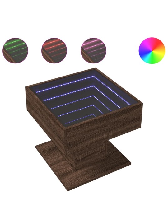 Konferenční stolek s led hnědý dub 50x50x45 cm kompozitní dřevo